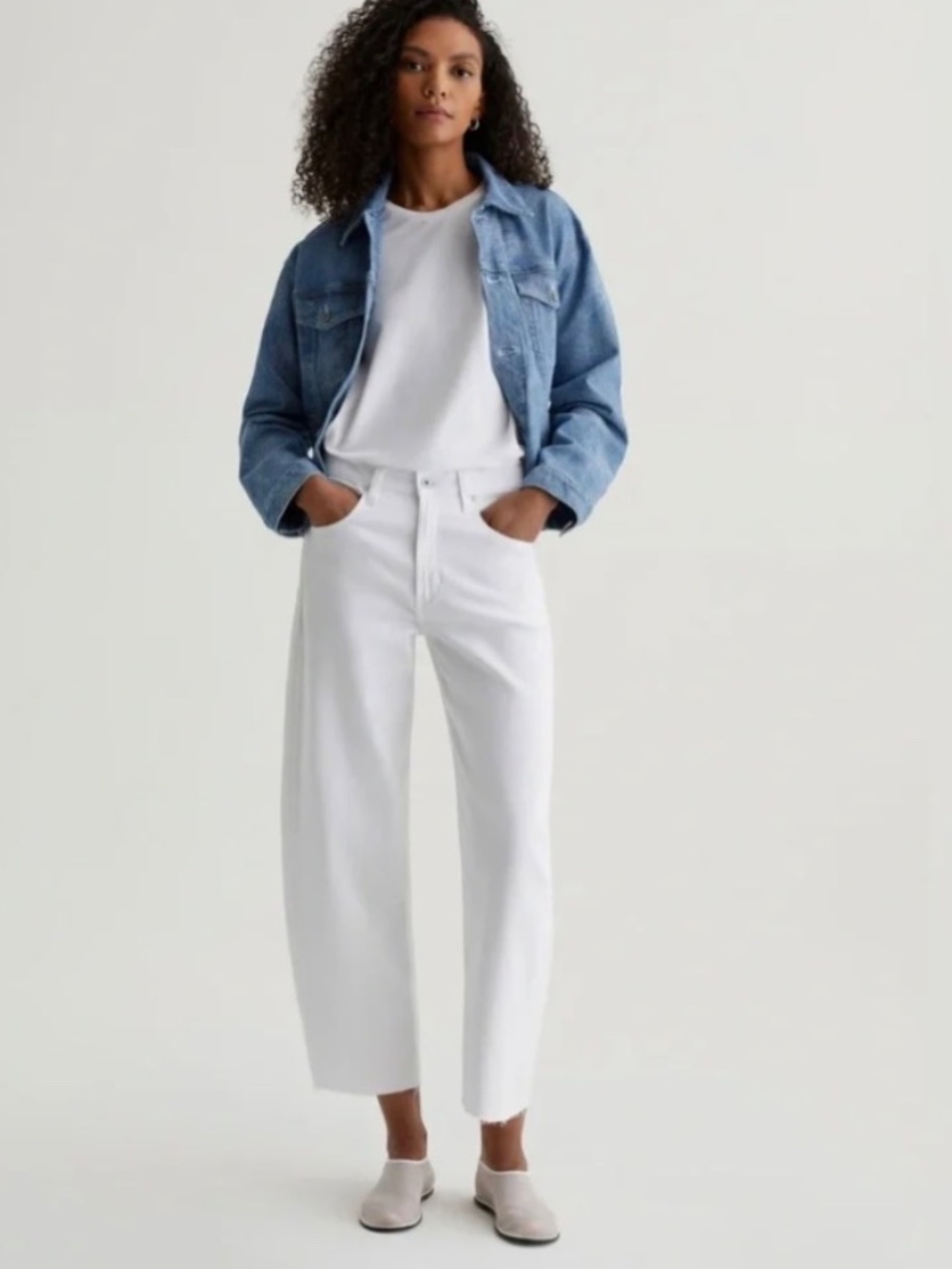 AG Hattie Crop Jeans NWT White High Rise Barrel Sz 24